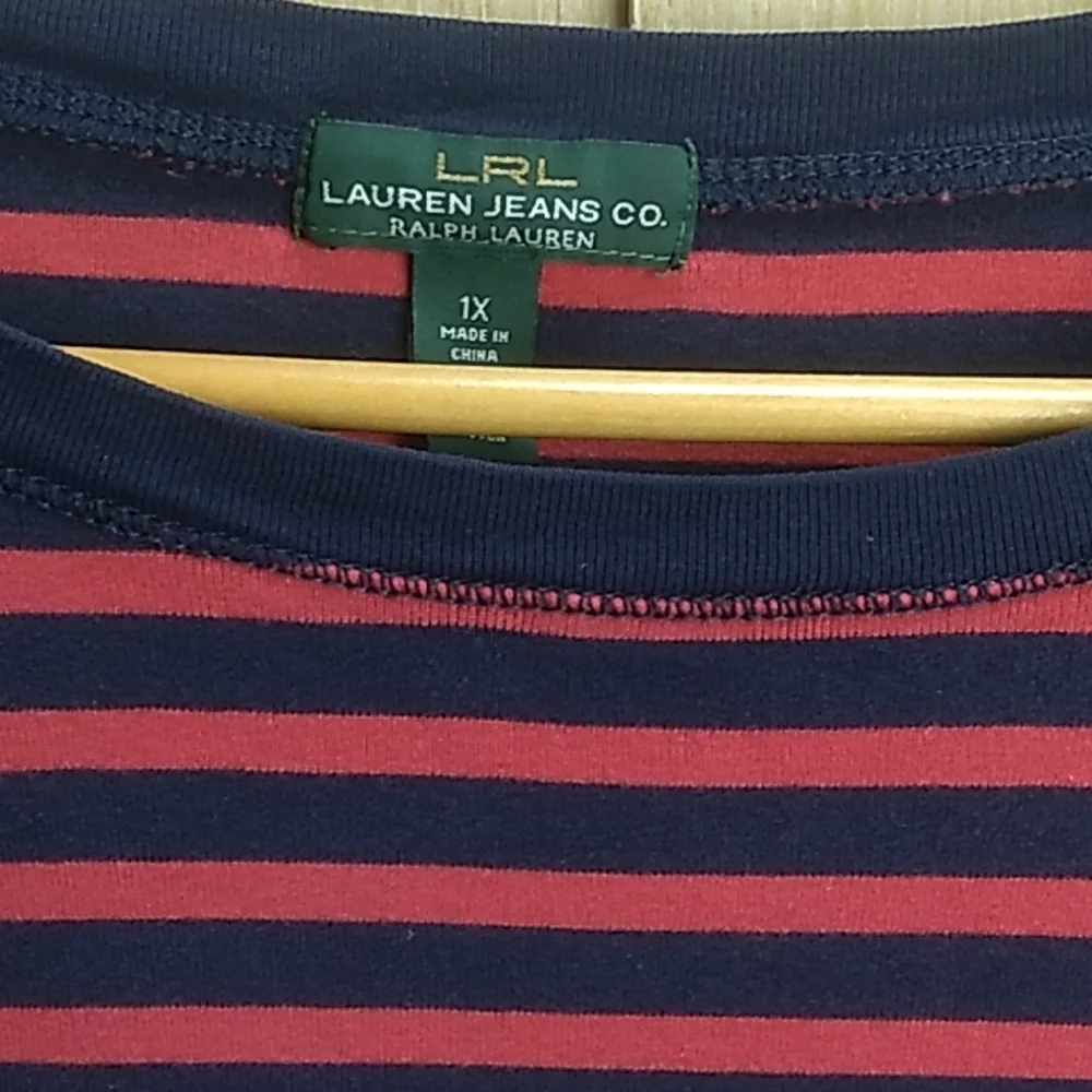 Lauren Ralph Lauren Jeans Co Women's Size 1X Shirt Blue & Red 3/4 sleeve - Picture 2 of 5